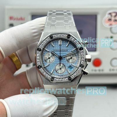 Swiss Copy Audemars Piguet Royal Oak Diamond 7750 Ice Blue Dial Diamond Ladies' Watch 